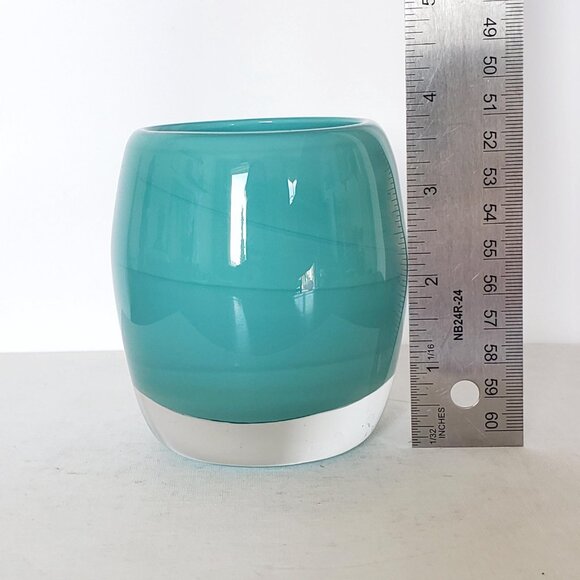 One Glass.Ful Hand Blown Light Blue Cased Glass Votive, Art Glass Candleholders - Picture 4 of 6